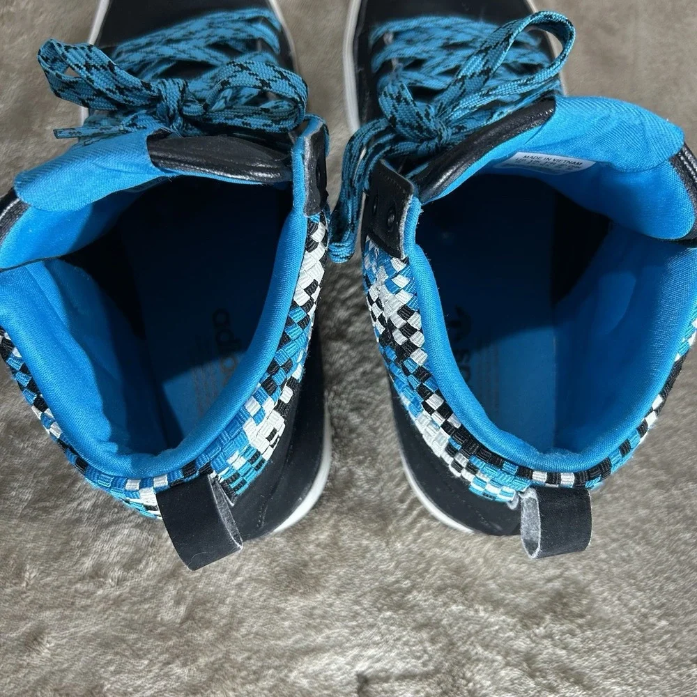 Adidas Originals Black Blue Woven Checkerboard High Top Sneakers Mens Size 10